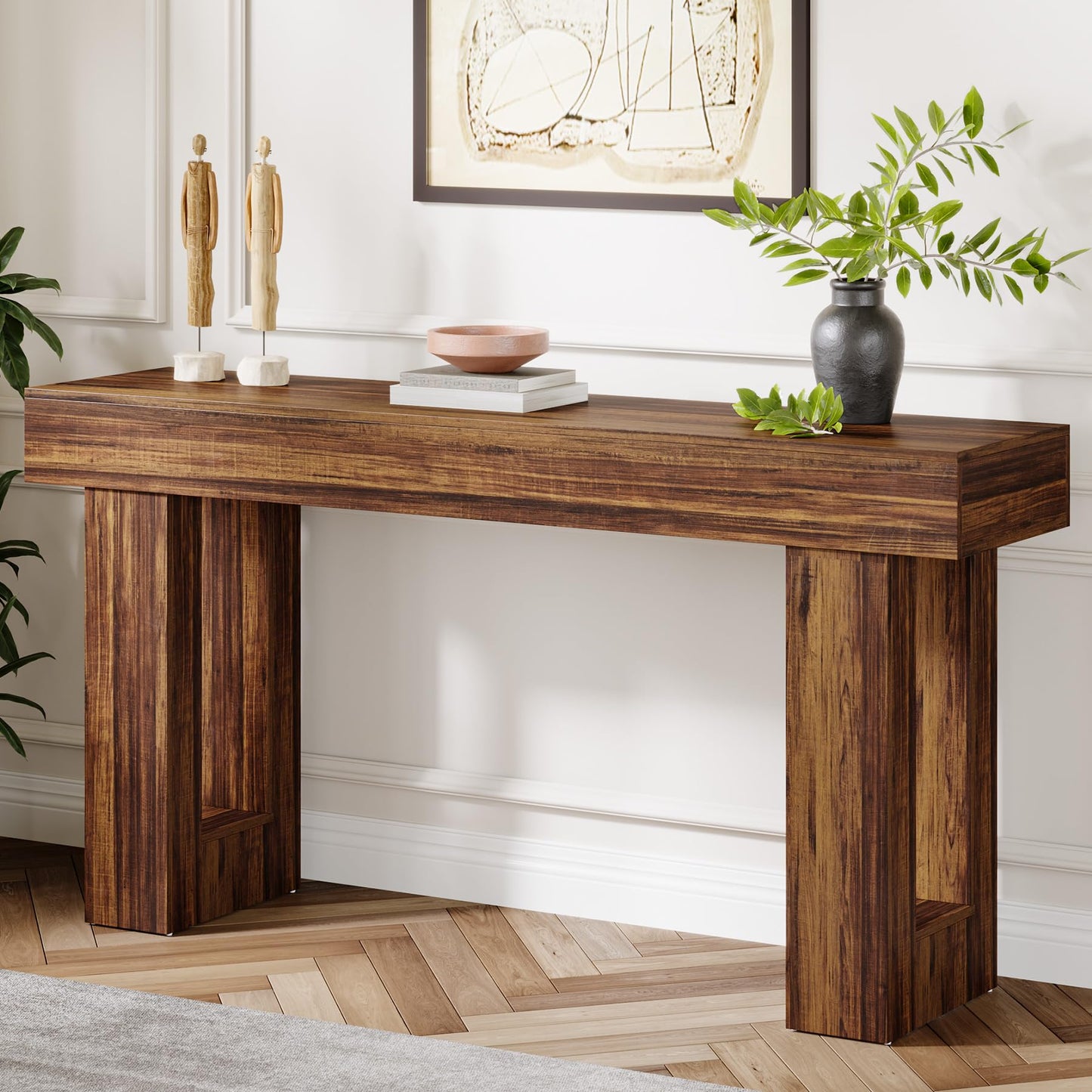 Tribesigns Farmhouse Console Table, 63-Inch Long Narrow Sofa Table Behind The Couch, Wooden Rectangular Entryway Table for Entrance, Hallway, Living Room (Natural)