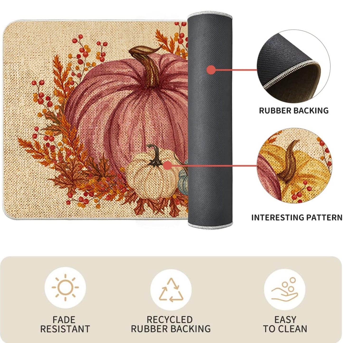 VAKADO Fall Outdoor Welcome Door Mat for Front Door Entrance Classroom Farmhouse Doormat Non-Slip Rubber Backing Autumn Entrance Rug Easy to Clean 17x29 Inch,Black White Buffalo Check Plaid