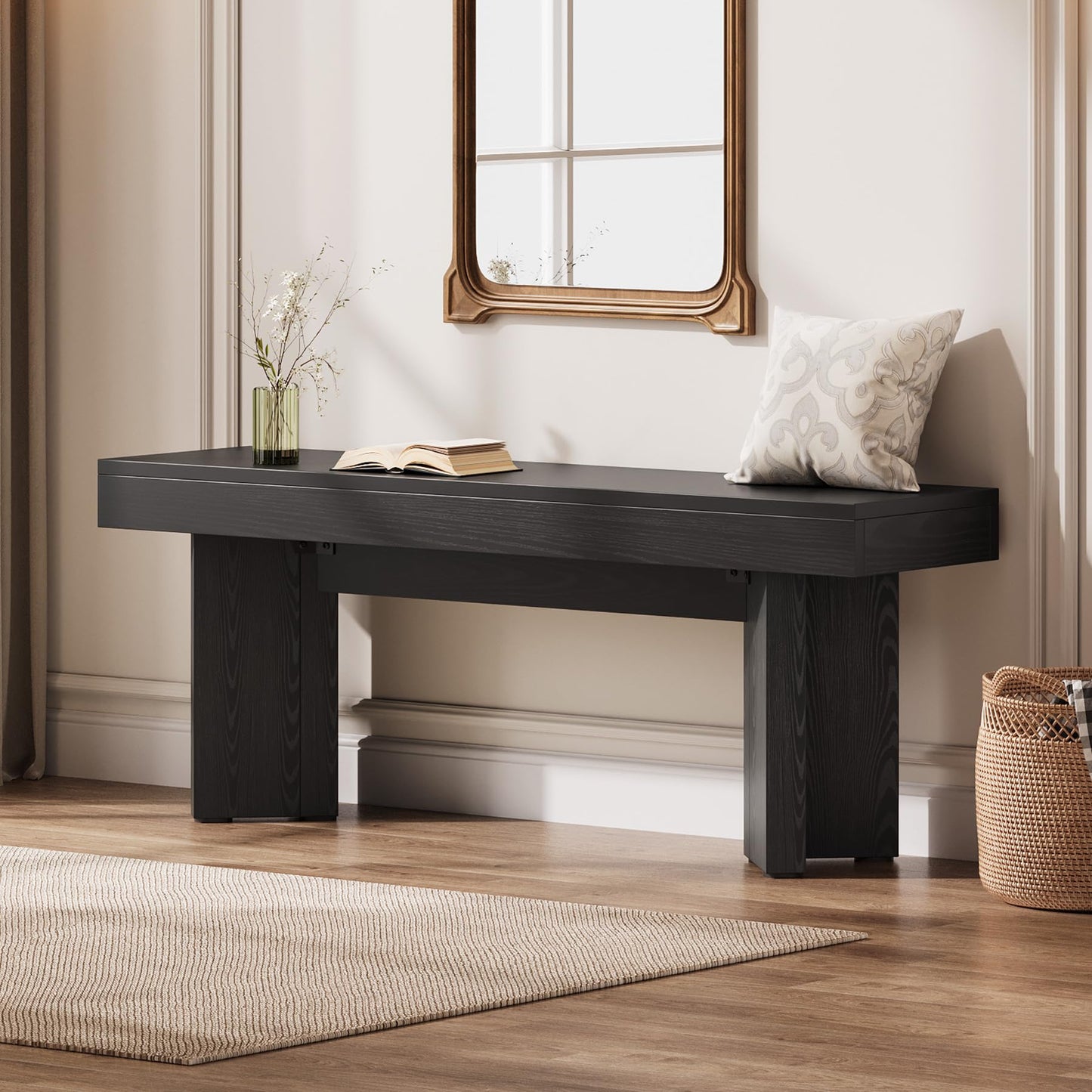 Tribesigns 47" Wooden Entryway Bench, Farmhouse Indoor End of Bed Bench, Long Table Benches Seat for Bedroom, Hallway, Foyer, End of Bed (Rustic Brown)
