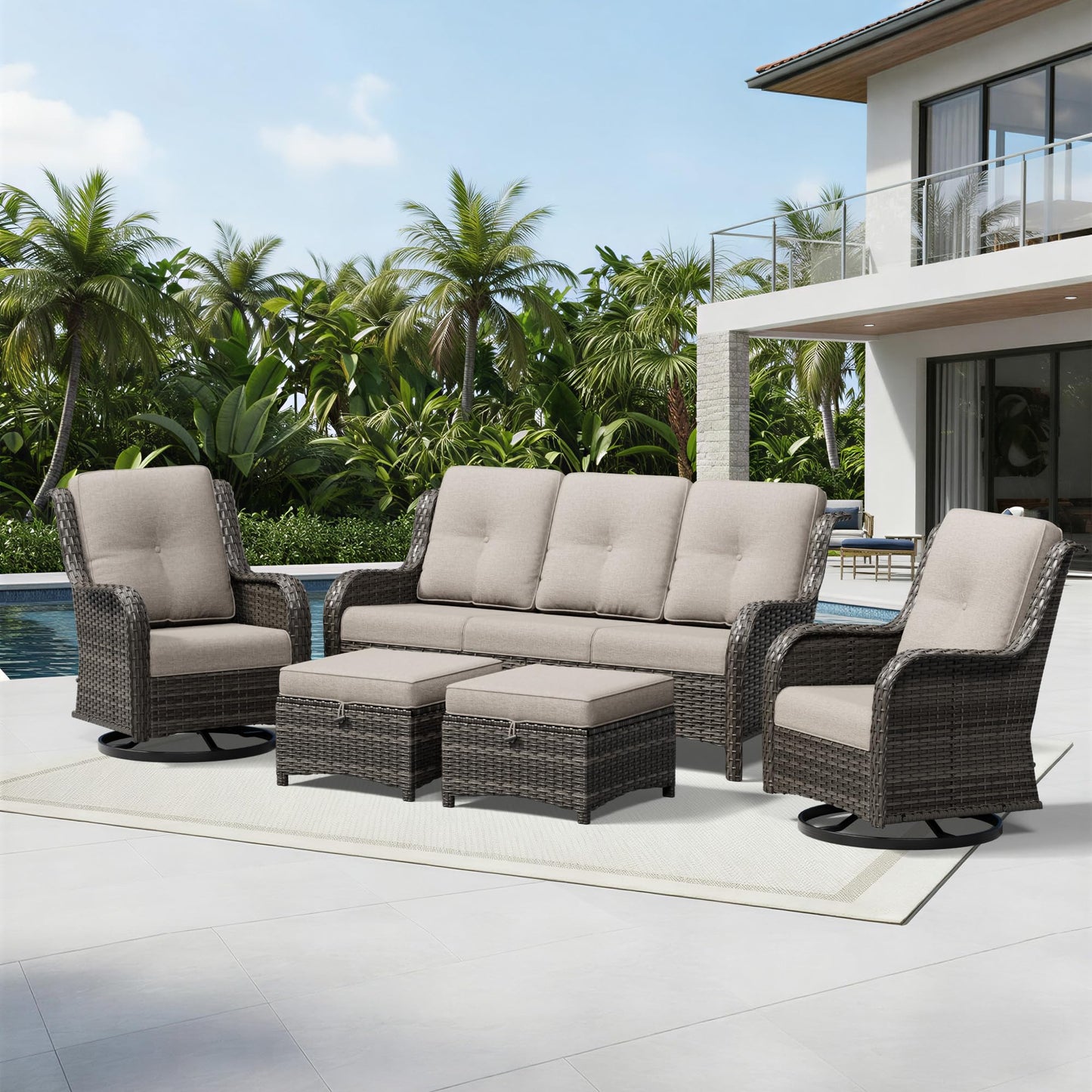 Joyside Patio Chairs Set of 2, Wicker Patio Furniture with High Back, Deep Seating, Wide Armrest, Thickened Cushions, Outdoor Rattan Furniture for Deck, Porch Use