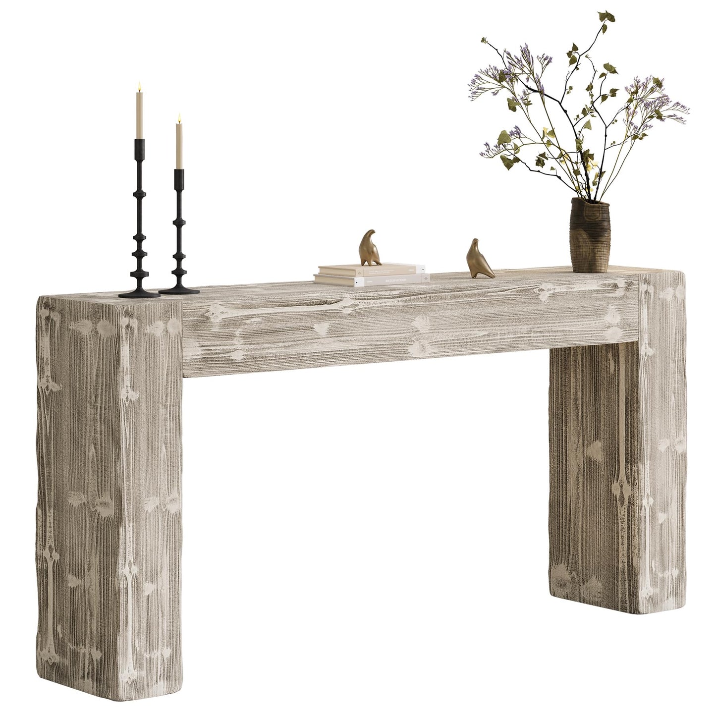 Solid Wood Console Table, 63-Inch Farmhouse Sofa Table Behind Couch for Entryway, Living Room, Foyer, Easy Assembly (Light Wood)