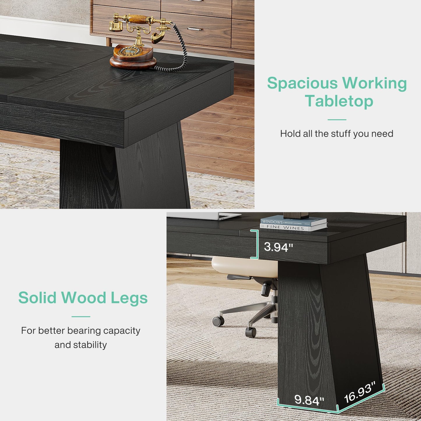 Tribesigns 55 Inches Executive Desk, Mid-Century Modern Home Office Desk, Wood MDF Computer Table Business Workstation Small Conference Table, Light Brown