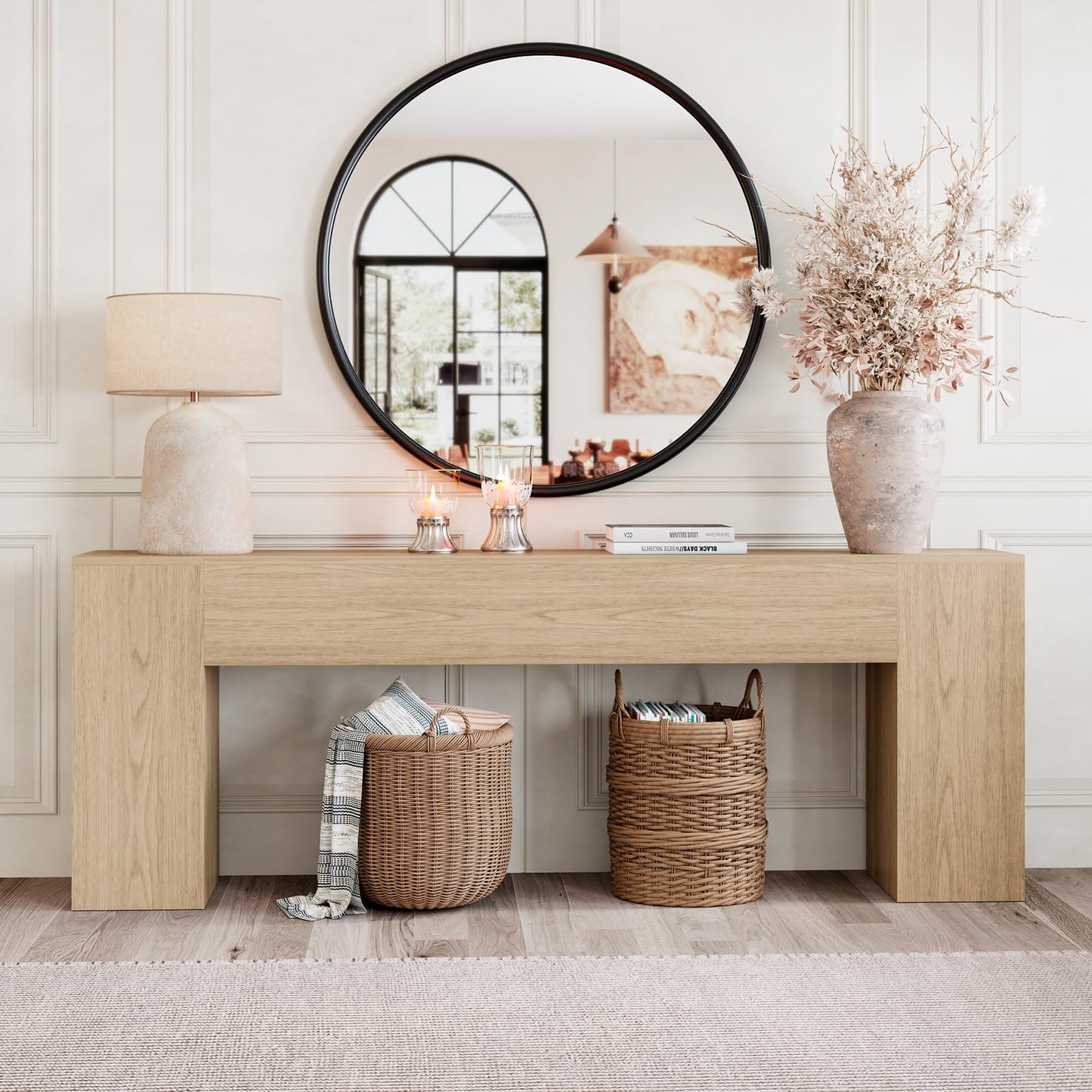 Epecoya Extra Long Console Tables for Entryway 86-Inch, Farmhouse Couch Table Behind Sofa Wooden, Modern Entryway Table for Entrance, Hallway, Living Room, Apartment, Natural Oak Brown