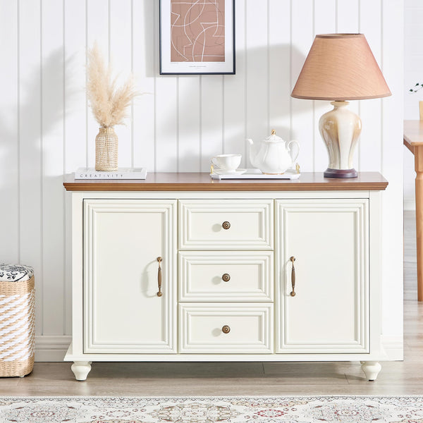 LKTART 40" Sideboard Buffet Accent Storage Cabinet with Carved Pattern Side Board Solid Wood Frame for Kitchen, Living Room, Entryway,Hallway (Blue+Brown)