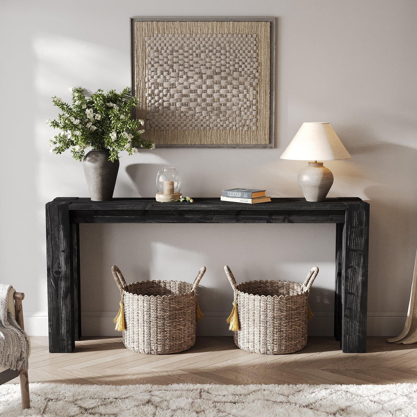 Solid Wood Console Table for Entryway, 70.9-Inch Extra Long Farmhouse Sofa Table Behind Couch, for Living Room, Foyer, Hallway, Entrance, Rustic Brown
