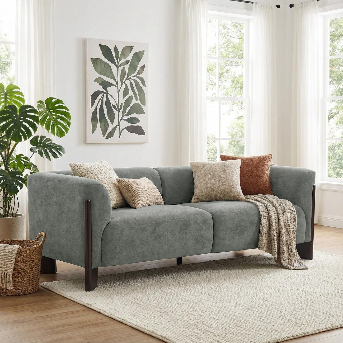 81" Loveseat Sofa Couch, 2 Seater Sofa Couches with Wood Legs and Armrest, Comfy Thick Cushion Upholstered Lounge Loveseat Sofa Chair for Living Room Office, Chenille Fabric, Gray