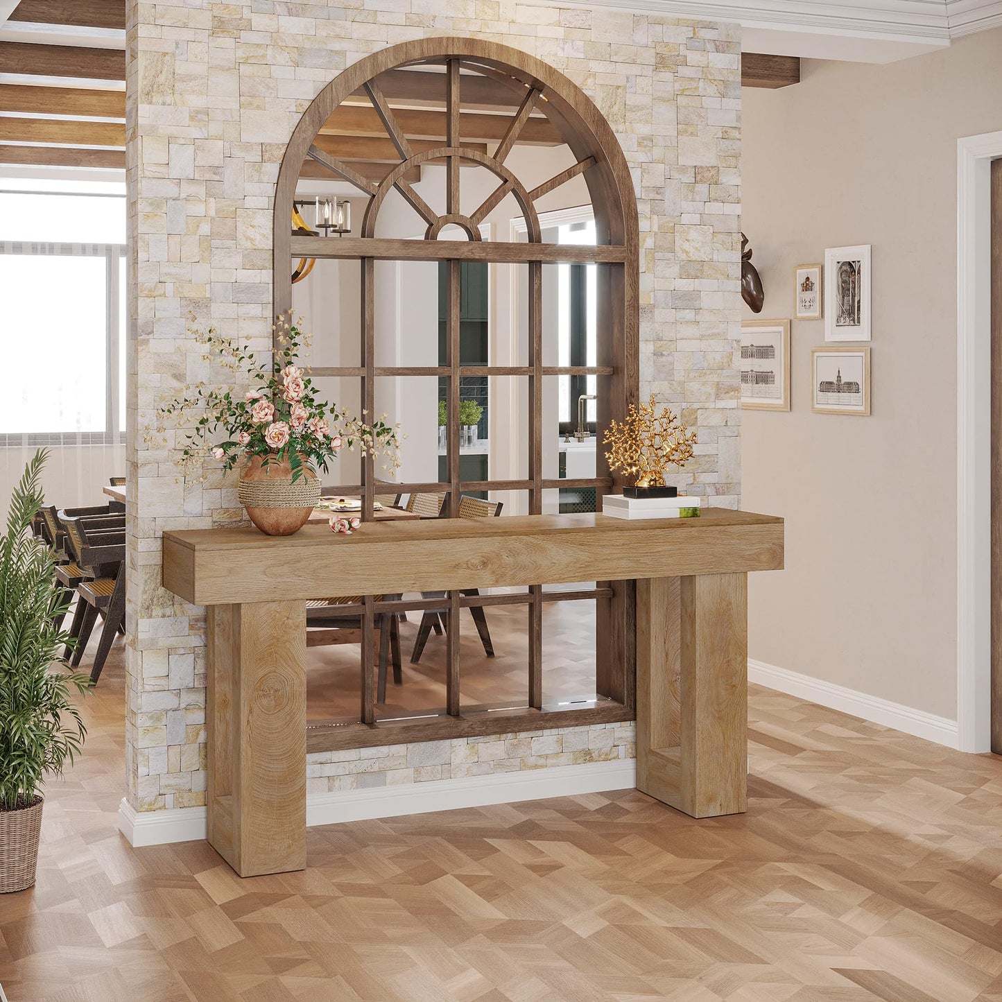 Tribesigns Farmhouse Console Table, 63-Inch Long Narrow Sofa Table Behind The Couch, Wooden Rectangular Entryway Table for Entrance, Hallway, Living Room (Natural)