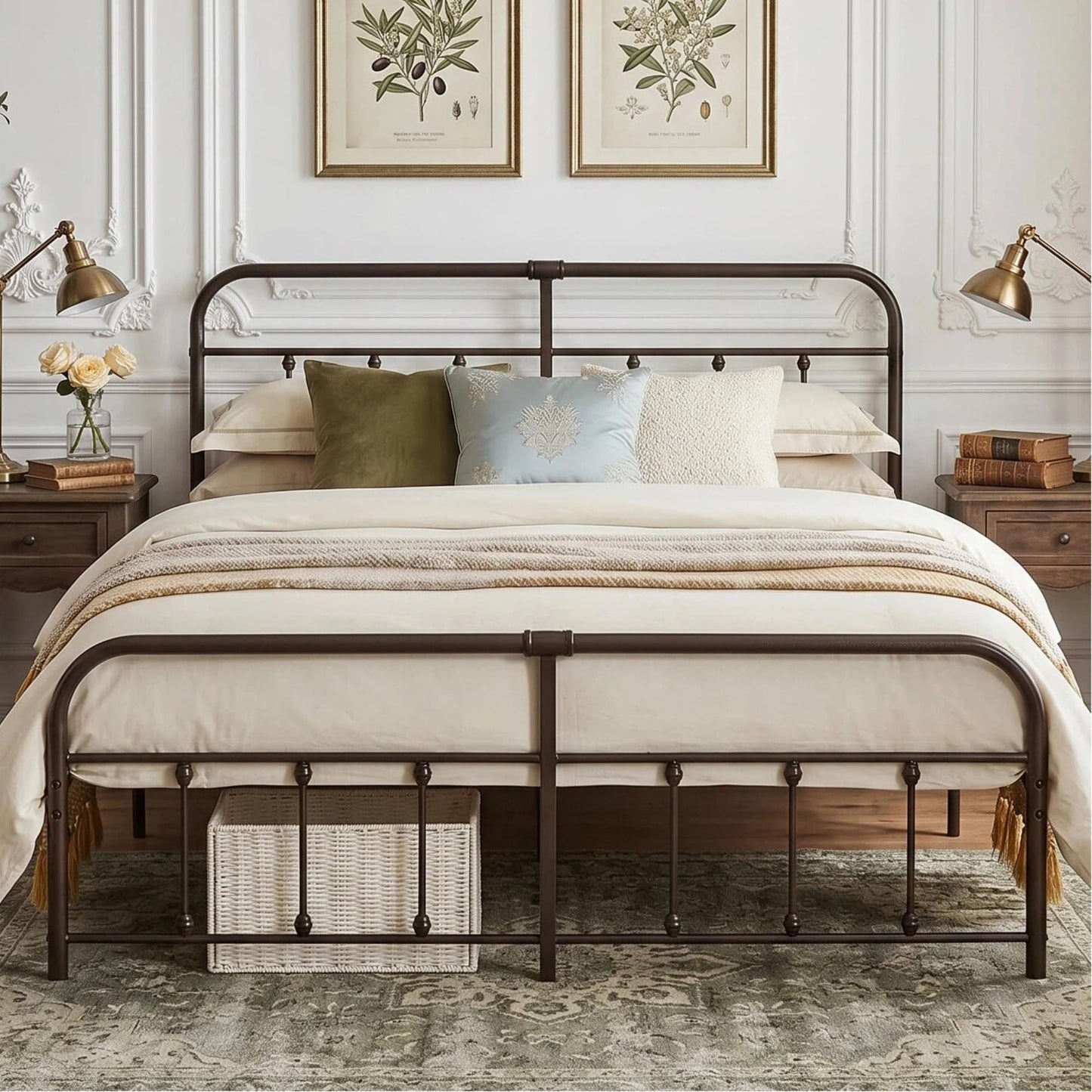 VECELO King Size Victorian Style Metal Bed Frame with Headboard/Mattress Foundation/No Box Spring Needed/Under Bed Storage and Strong Slat Support Purple Bronze