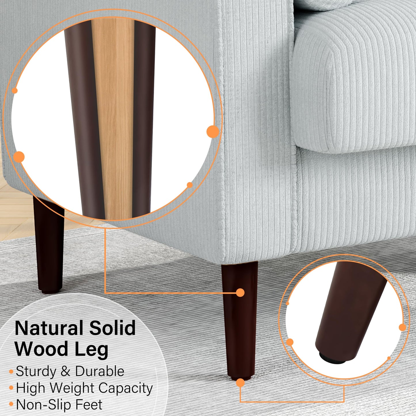 34.5" Arm Chair, Corduroy Fabric Modern Accent Chair, Comfy Upholstered Armchair Reading Chair with Solid Wood Legs for Living Room Bedroom Office, Yellow