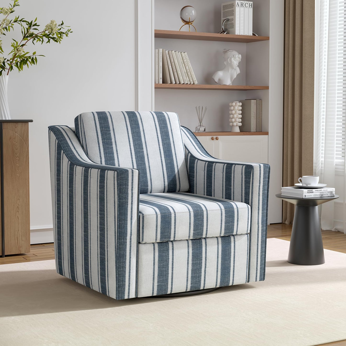 Swivel Accent Chairs Set of 2, 360° Swivel Upholstered Faux Leather Club Armchairs for Living Room, Comfy Single Sofa Reading Chair with Deep Seat, Metal Swivel Base, Coffee