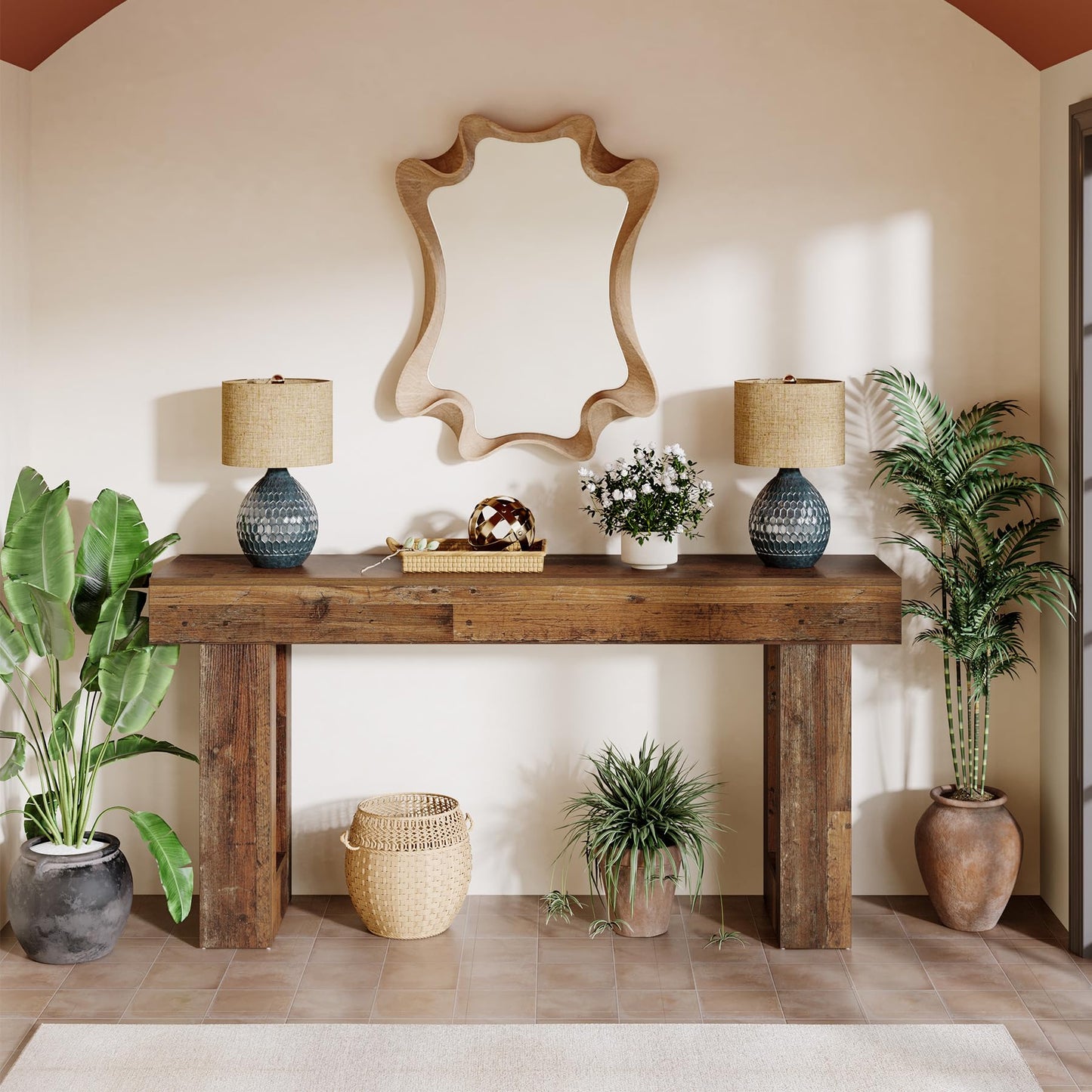 Tribesigns Farmhouse Console Table, 63-Inch Long Narrow Sofa Table Behind The Couch, Wooden Rectangular Entryway Table for Entrance, Hallway, Living Room (Natural)