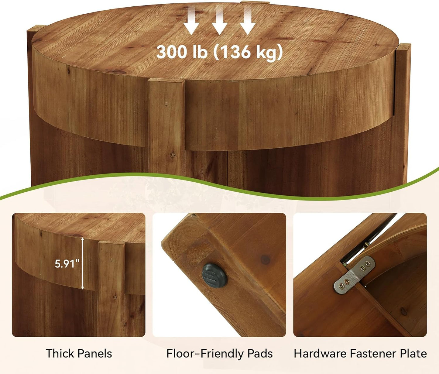 Solid Wood Round Coffee Table, 32 Inch Round Coffee Table for Living Room, Large Farmhouse Center Table with Thick Tabletop for Home, Easy Assembly, Rustic Brown