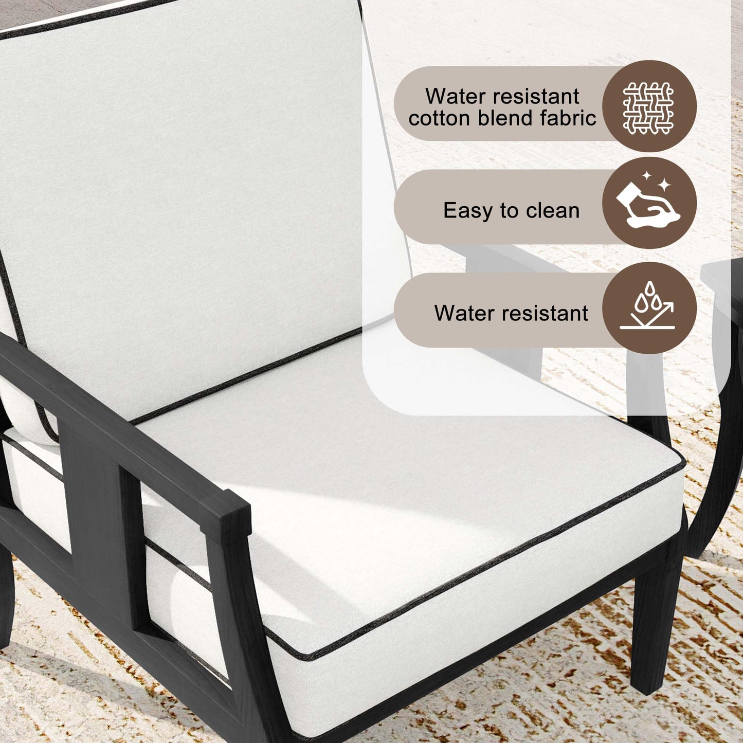 Outdoor Patio Armchairs Set of 2, All-Weather Solid Wood Patio Furniture Sets, Outdoor Sofa Chairs with Washable Thick Cushions for Porch, Balcony, Deck, Black Frame & Gray Cushion