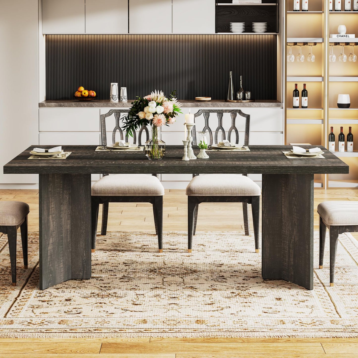Tribesigns 63-inch Dining Table for 4-6, Farmhouse Kitchen Table with Large Tabletop, Rectangular Dinner Eating Table for Dining Room, Living Room, Kitchen