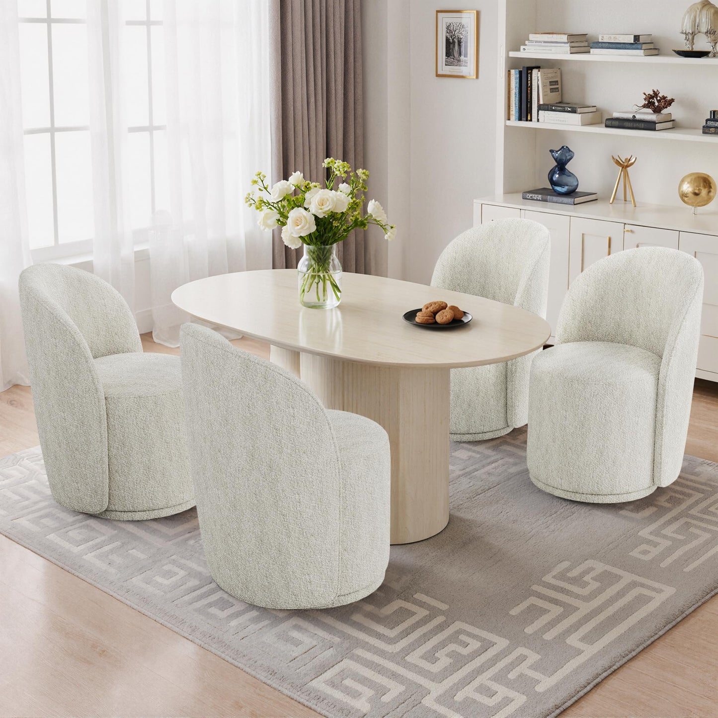 Swivel Barrel Dining Chairs Set of 2, Faux Leather Upholstered Round Dining Chairs, 360° Swivel Vanity Chair Comfy Armless Accent Makeup Chair for Dining/Living Room Makeup Room, Brown