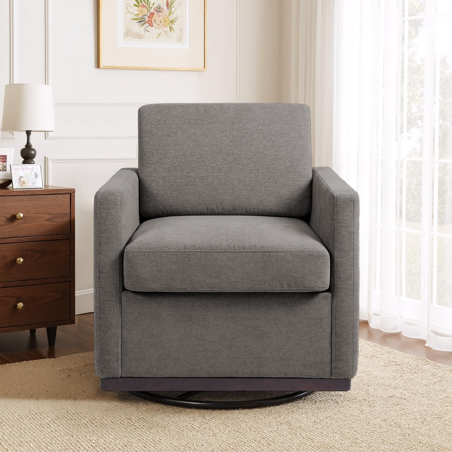 Faux Leather Swivel Accent Chairs Set of 2, 360° Swivel Upholstered Club Armchairs for Living Room, 31" Wide Square Single Sofa Reading Chair with Deep Seat, Metal Swivel Base, Navy