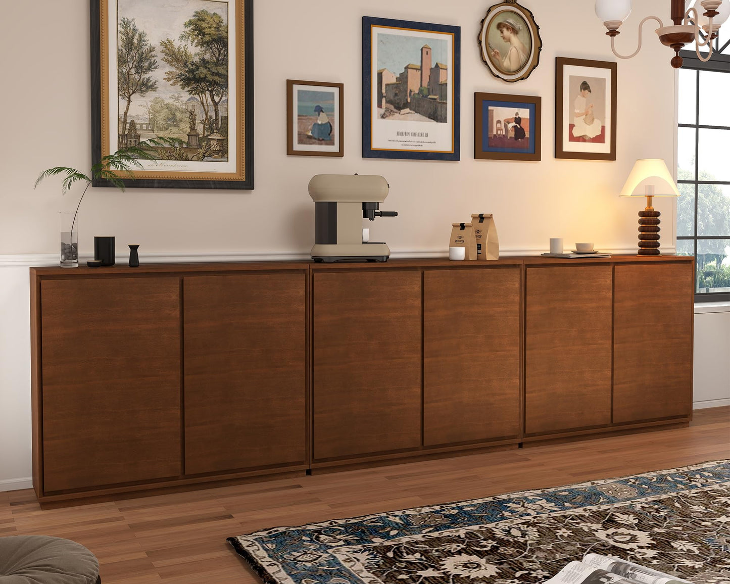 LKTART 39" Mid Century Modern Sideboard Buffet Cabinet, Narrow Credenza Storage Cabinet,Media Console Coffee Bar Table for Living Room,Entryway,Kitchen,Walnut