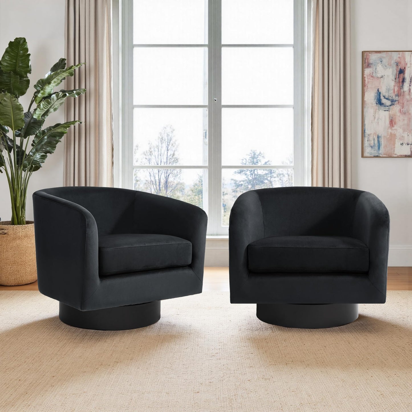 Swivel Barrel Accent Chairs Set of 2, Modern 360° Swivel Round Barrel Chair with Curve Back, Upholstered Velvet Fabric Armchair Single Sofa Club Chair for Living Room, Bedroom, Coffee