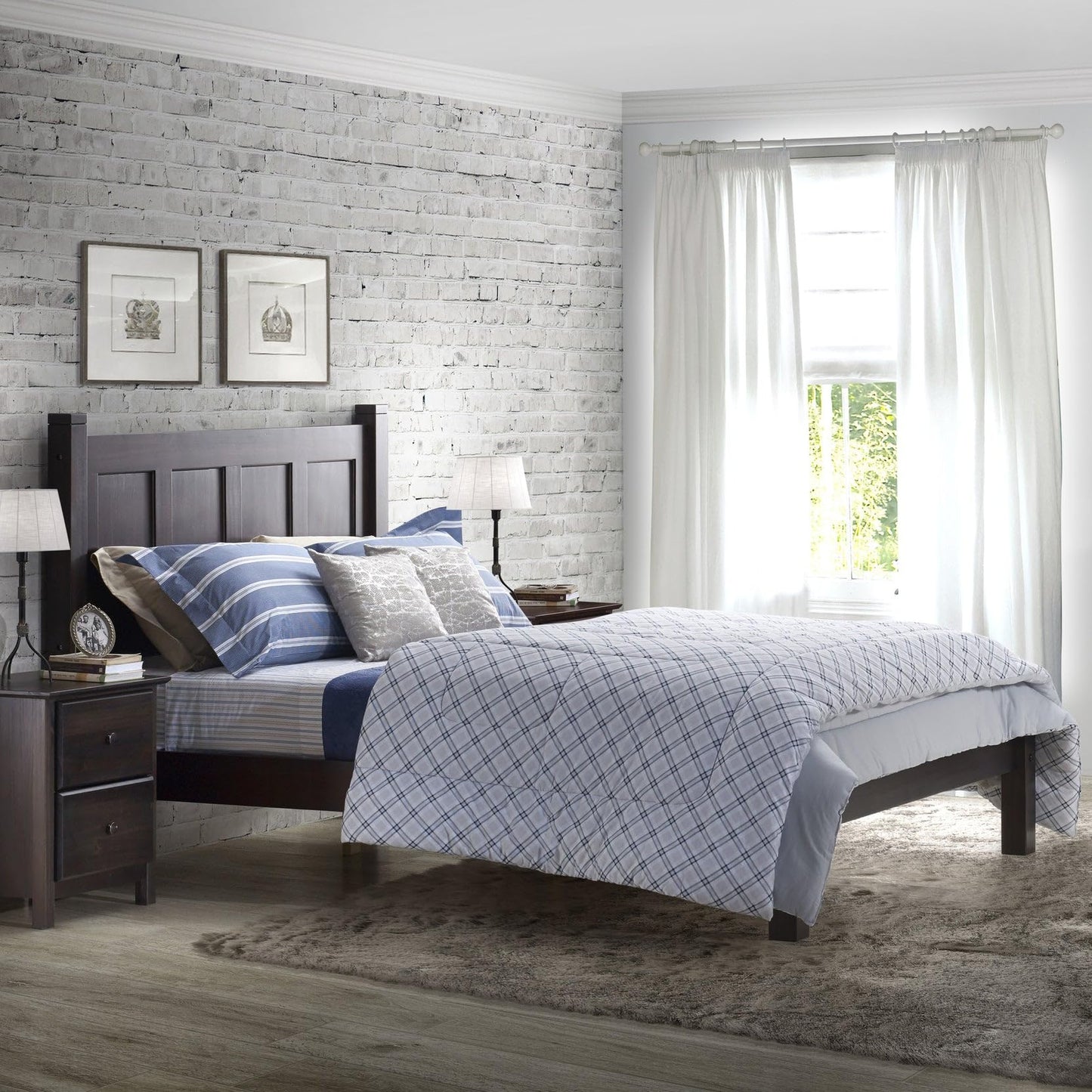 Grain Wood Furniture Shaker Solid Wood Panel Platform Bed, Queen Size, Expresso