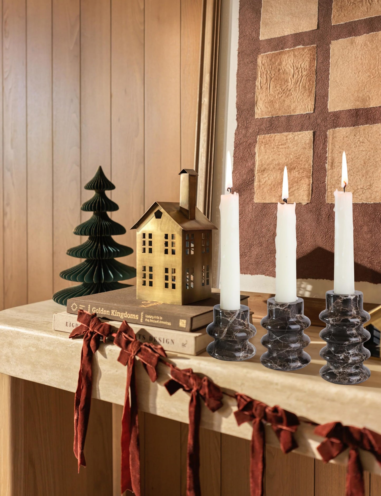 Vixdonos Marble Candle Holder Set of 2 Taper Candle Candlestick Mantle Candle Stand for Home Decor,Wedding,Party and Table Centerpieces(Brown)