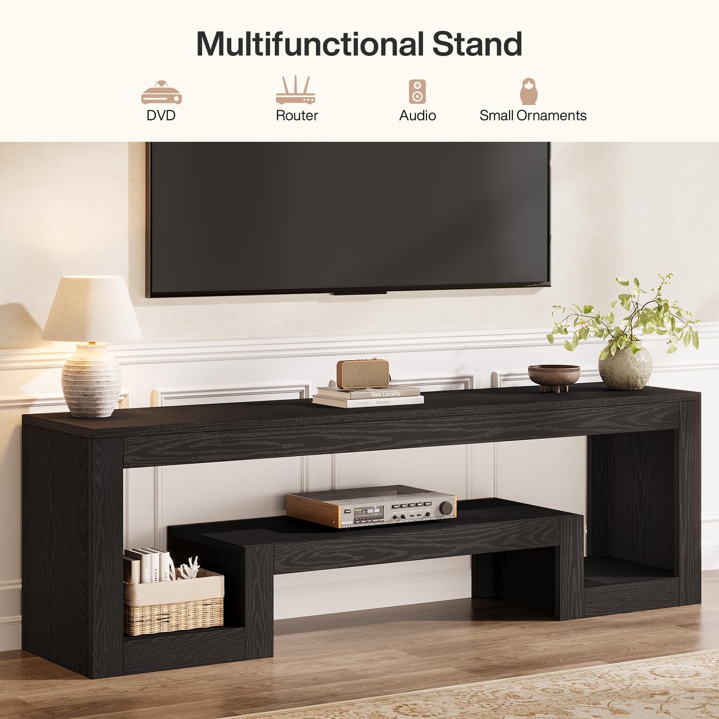 Tribesigns 63-Inch TV Stand for 55/60/65/75-Inch TVs, Farmhouse Entertainment Center with Open Storage Shelves, Wood Television Console for Living Room, Bedroom