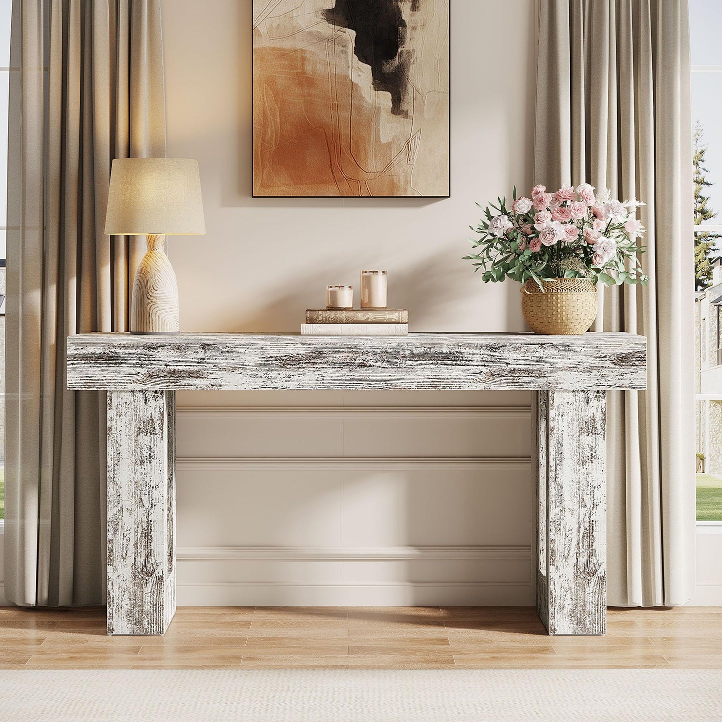 Tribesigns 63-Inch Long Console Table, Wooden Rectangular Sofa Table Behind The Couch, Farmhouse Entryway Table for Entrance, Hallway, Living Room (Natural)