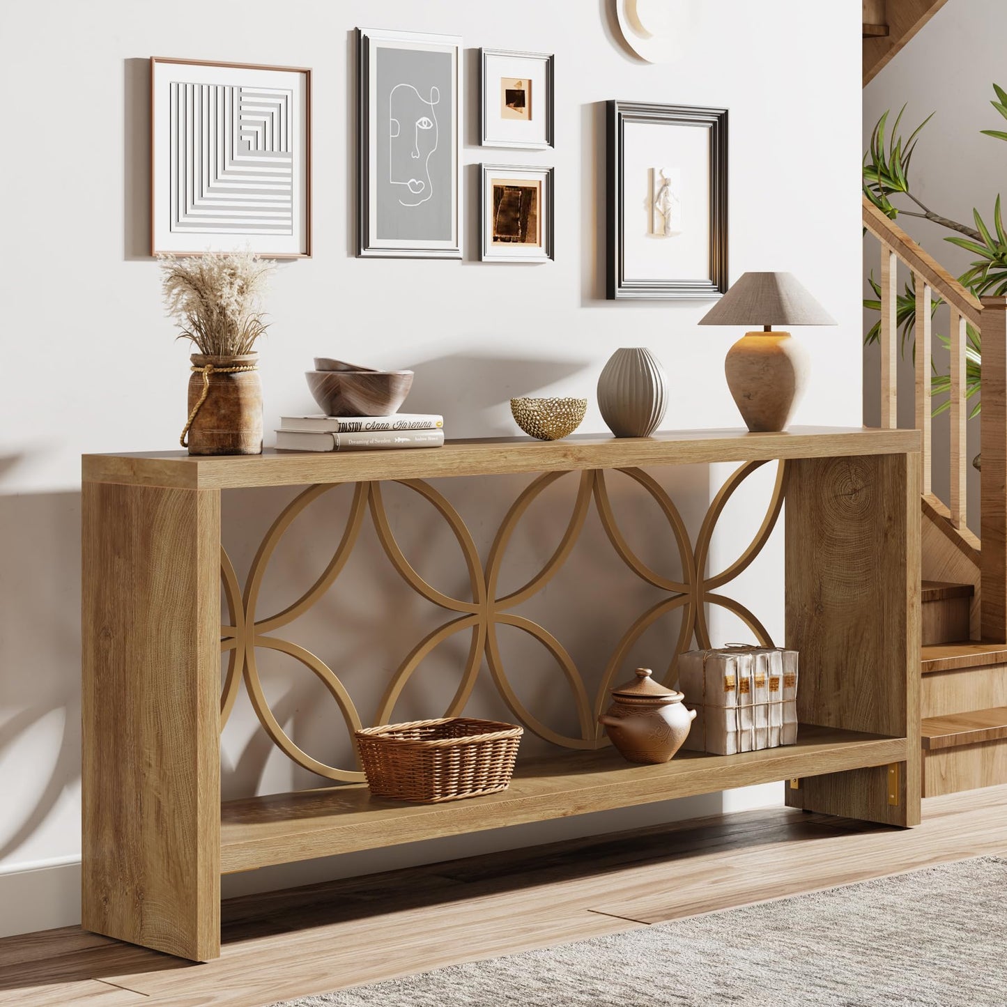 Tribesigns 70.9-Inch Narrow Sofa Table, Industrial Long Sofa Table Behind Couch, Entry Console Table with Storage for Entryway, Living Room, Foyer, Unique Design, Rustic Brown