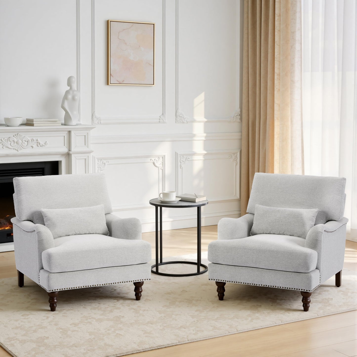 Accent Chair for Living Room, Upholstered Armchair with Nailhead Trim & Solid Wood Legs, Mid Century Modern Club Chair for Bedroom/Reading Room, Rococo Green