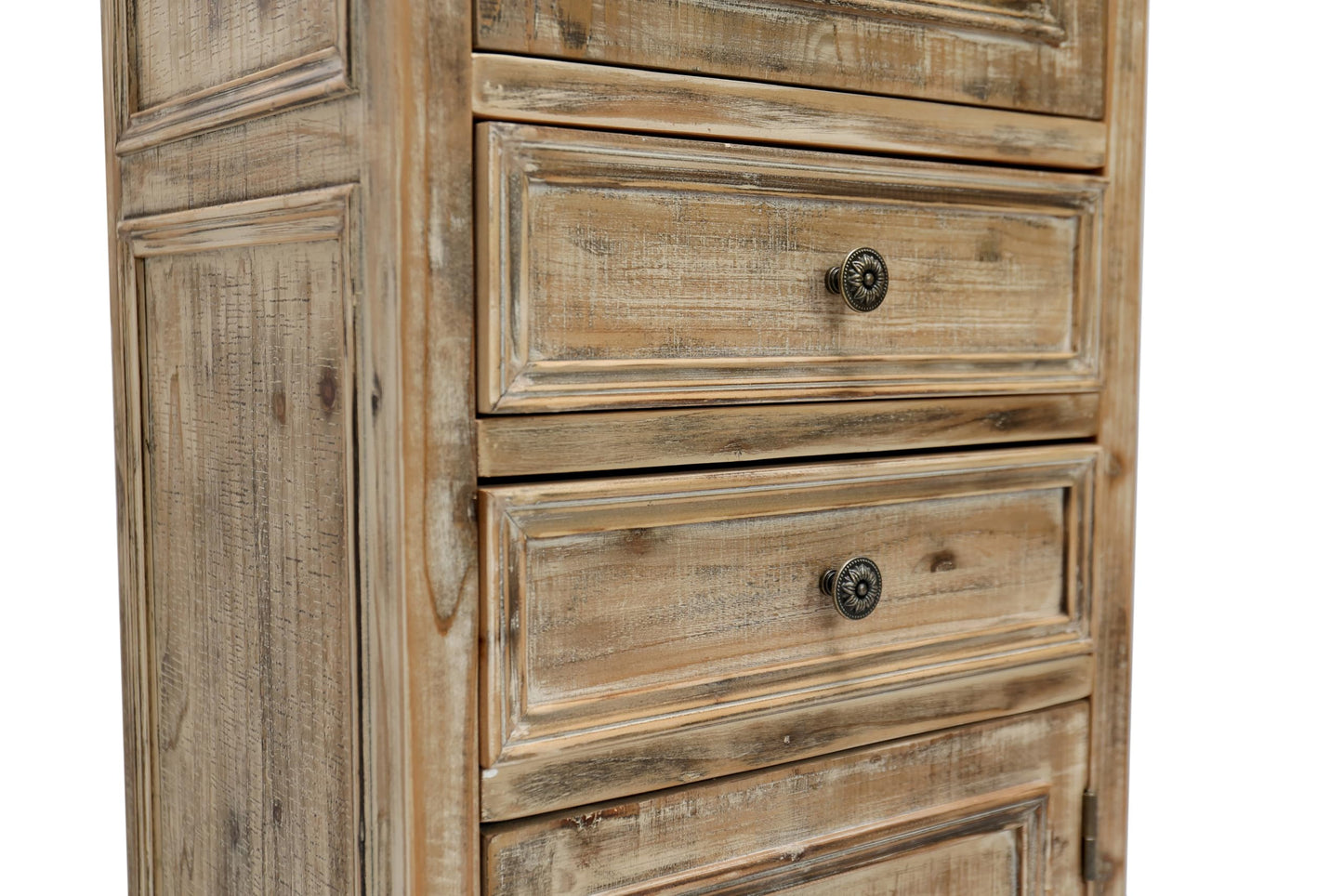 LKTART KTART 55'' Tall Kitchen Pantry Cupboard Storage Cabinet with Shelves & Drawer,French Country Accent Cabinet with Embossed Floral Metal Doors and Solid Wood Frame,Natural Wood