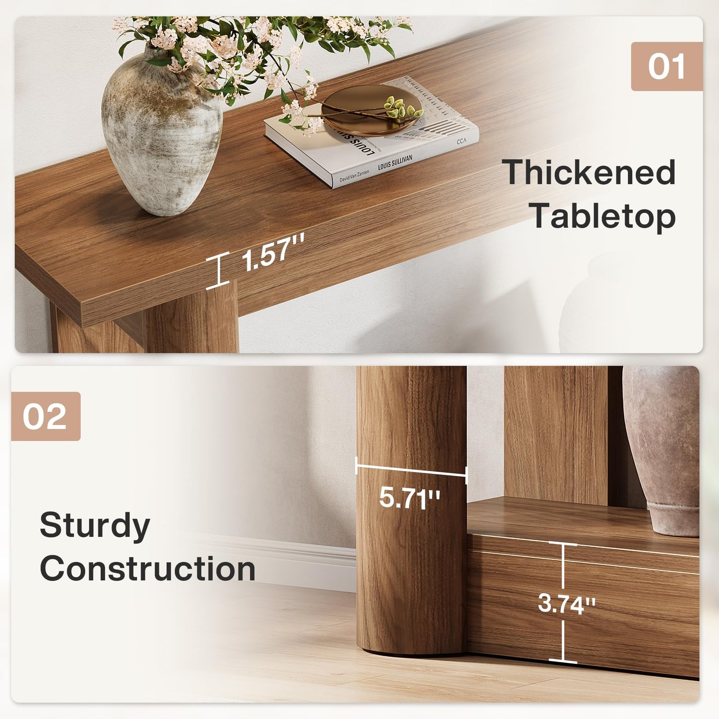 Tribesigns 63-Inch Farmhouse Console Table, 2-Tier Storage Sofa Table Behind The Couch, Narrow Long Entryway Furniture for Home Hallway, Entrance, Living Room, Brown