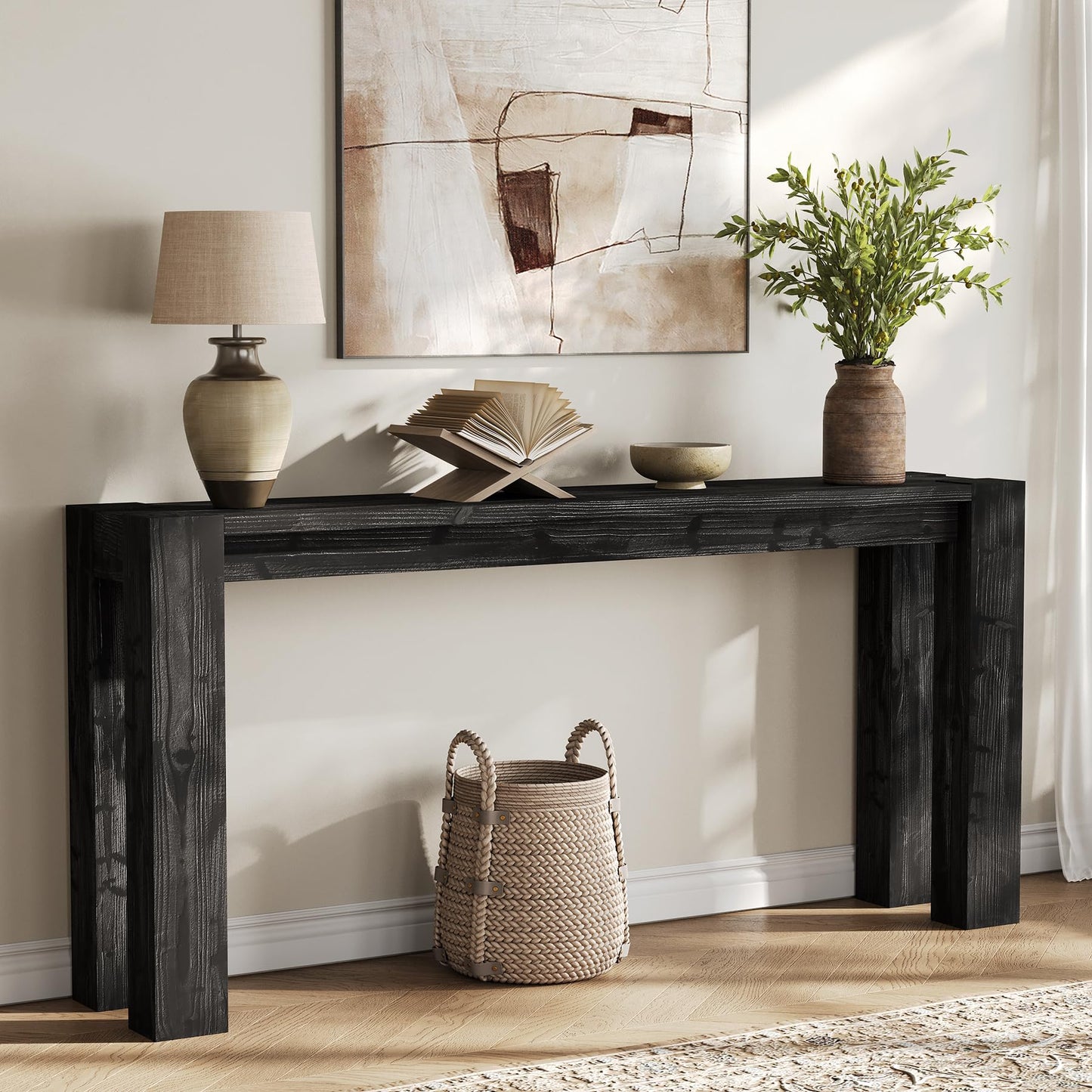 Solid Wood Console Table for Entryway, 70.9-Inch Extra Long Farmhouse Sofa Table Behind Couch, for Living Room, Foyer, Hallway, Entrance, Rustic Brown