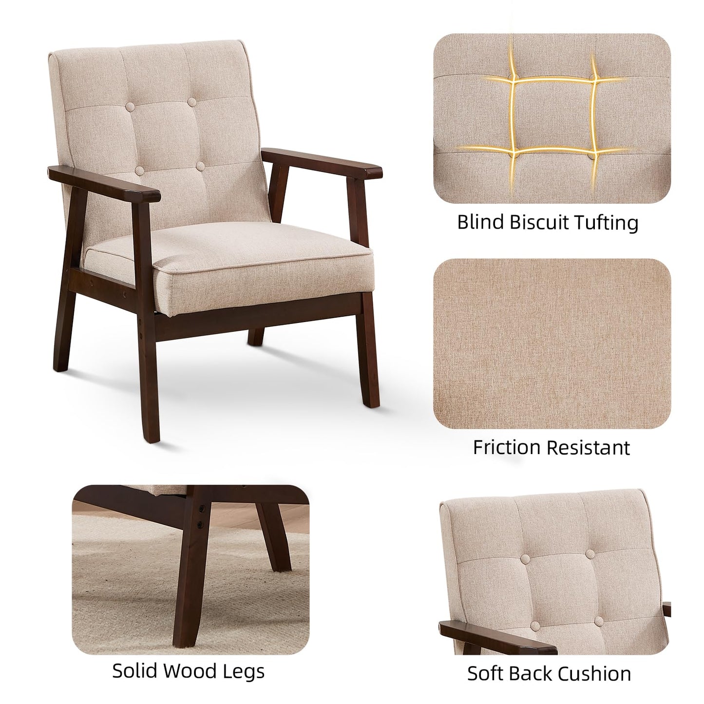 IOMOR Accent Chair Mid Century Modern Chair for Living Room, Comfy Faux Leather Armchair with Solid Wood Frame Soft Thick Padded, Side Chairs Easy Assembly (1, Brown)
