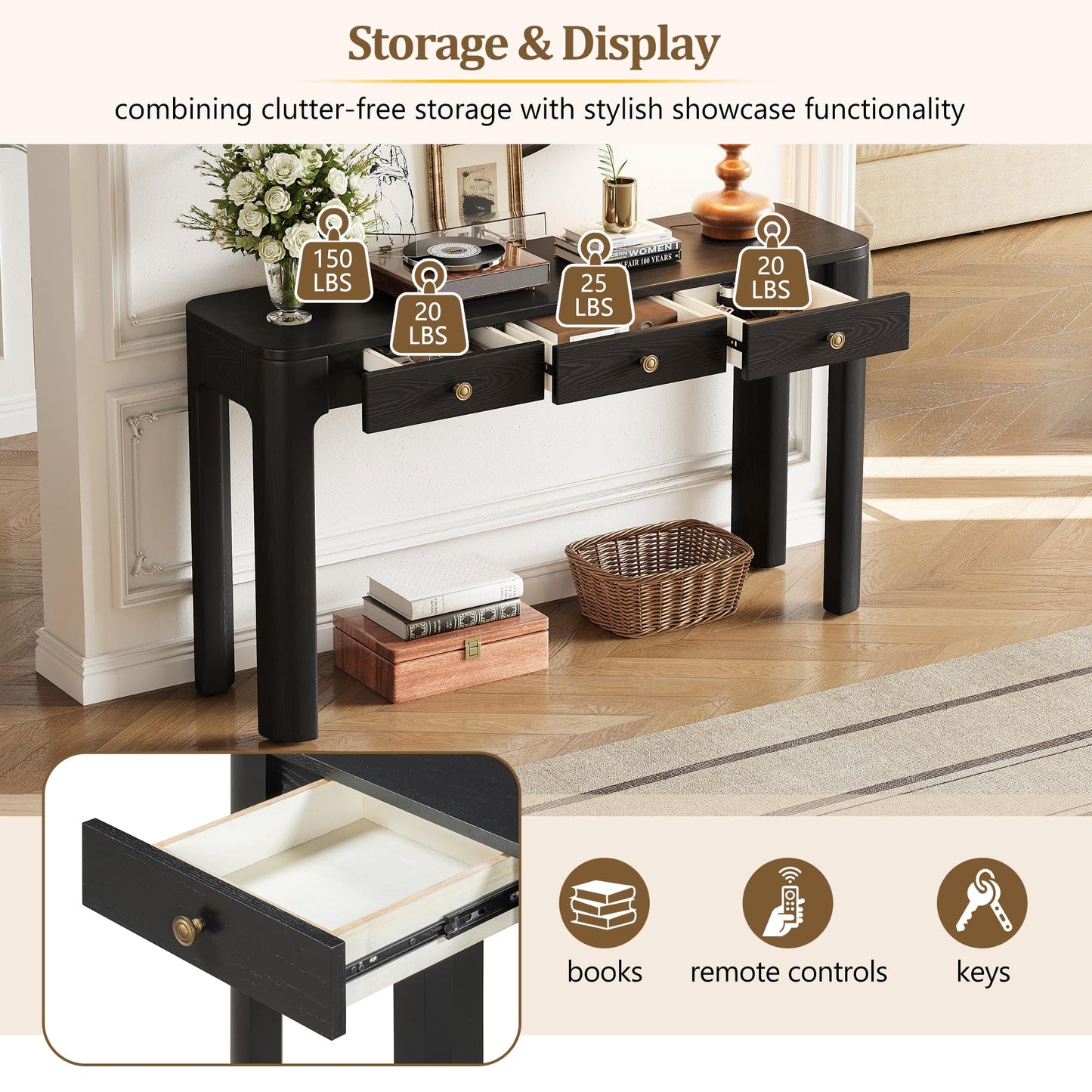 LKTART Solid Wood Console Table Sofa Tables with Drawers and Shelves Small Entryway Table for Living Room,Behind the Couch Table,Foyer(42" Espresso)