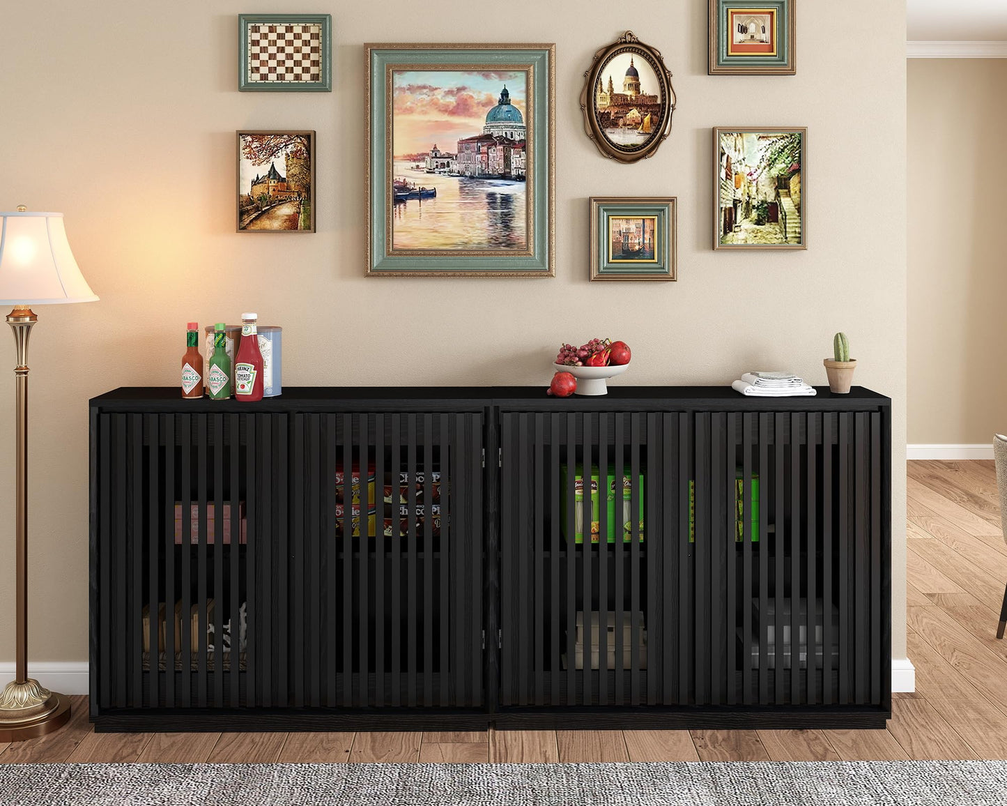 LKTART 39" Mid Century Modern Sideboard Buffet Cabinet, Narrow Credenza Storage Cabinet,Media Console Coffee Bar Table for Living Room,Entryway,Kitchen,Walnut