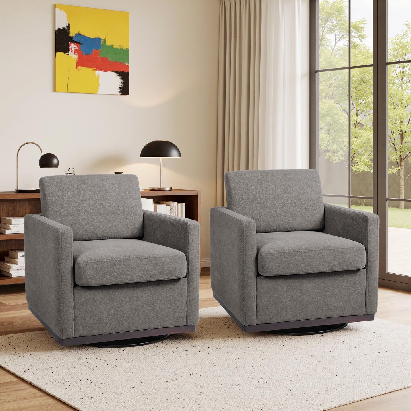 Faux Leather Swivel Accent Chairs Set of 2, 360° Swivel Upholstered Club Armchairs for Living Room, 31" Wide Square Single Sofa Reading Chair with Deep Seat, Metal Swivel Base, Navy