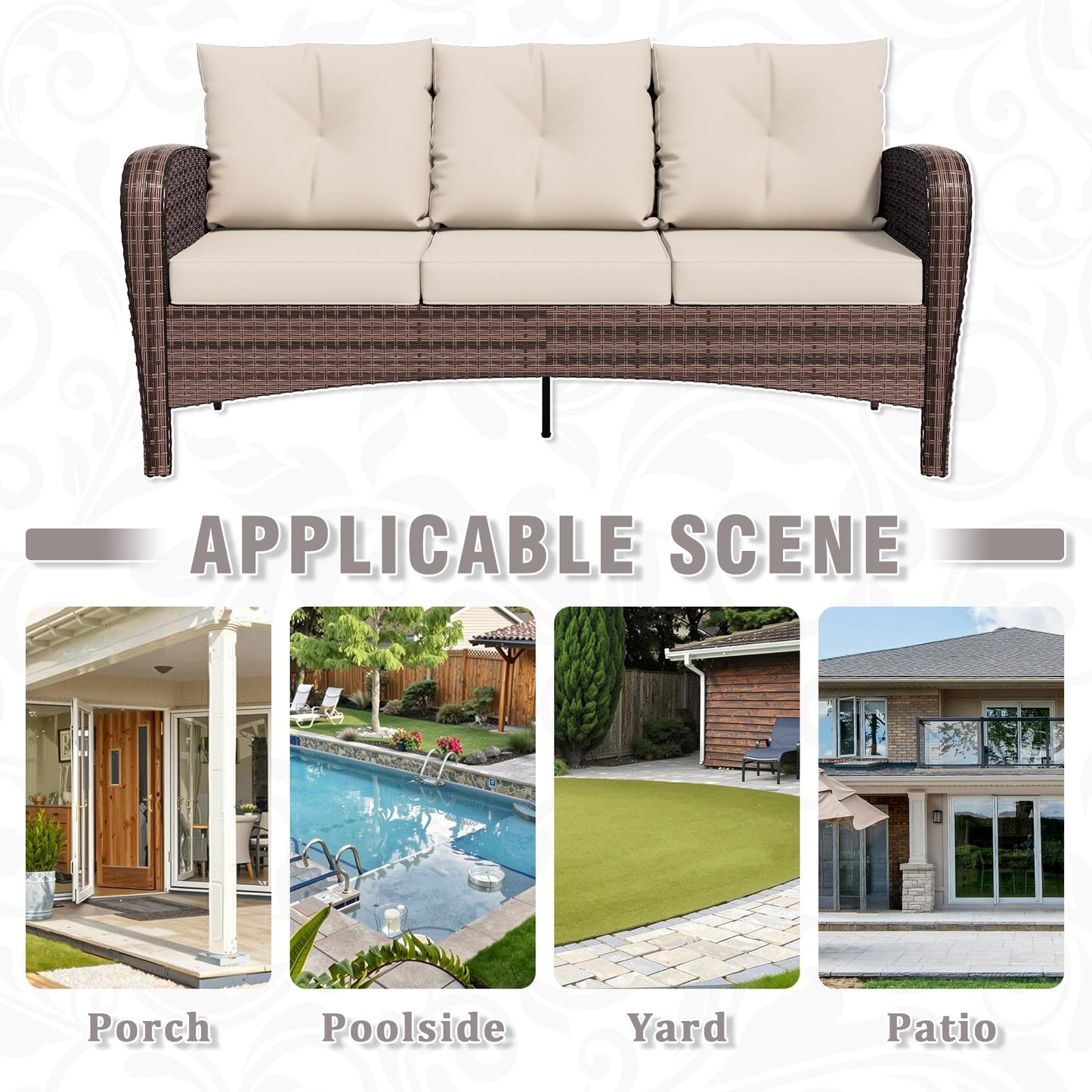 4 Piece Patio Conversation Set - 2 Swivel Chairs 1 Coffee Table 3-Seater Sofa, PE Wicker & Steel Patio Furniture with Heavy-Duty Steel Frame,Weatherproof Cushions, Red