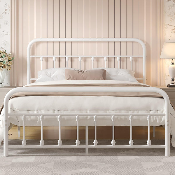 VECELO King Size Victorian Style Metal Bed Frame with Headboard/Mattress Foundation/No Box Spring Needed/Under Bed Storage and Strong Slat Support Purple Bronze