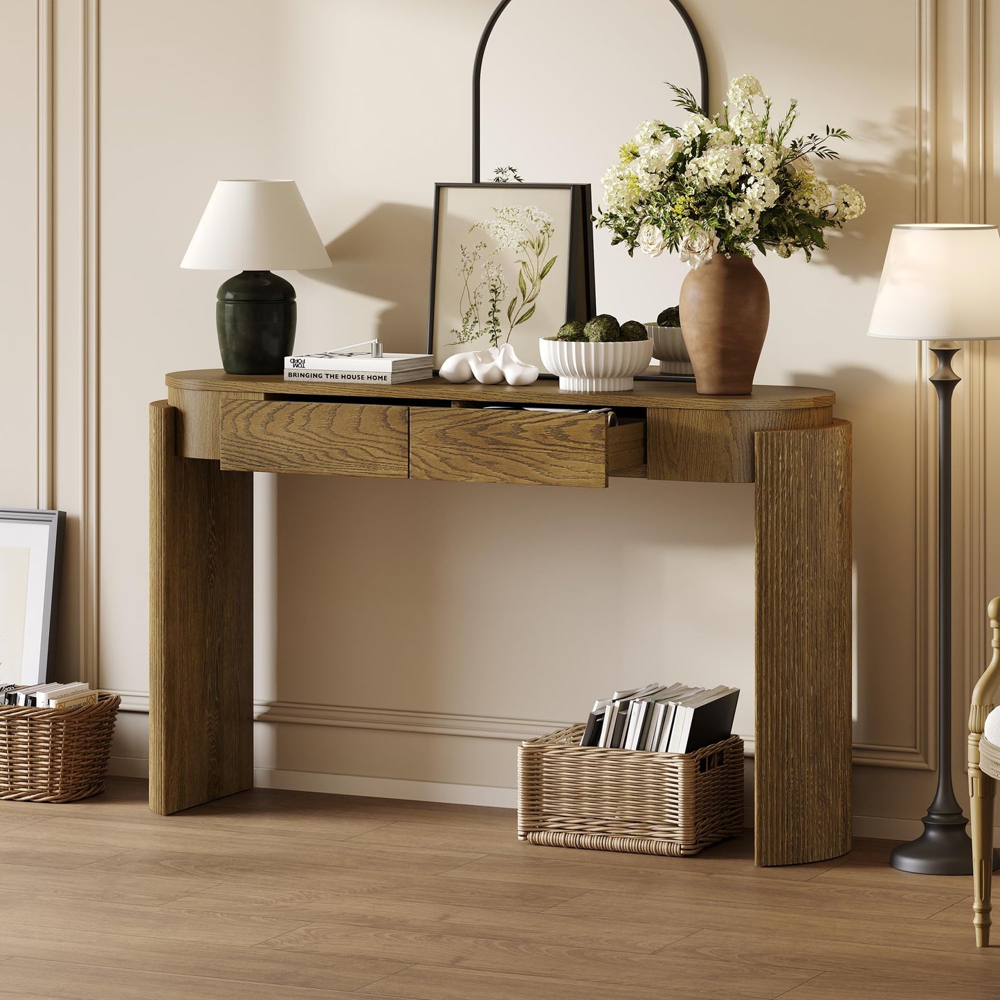 LKTART Solid Wood Console Table Sofa Tables with Drawers and Shelves Small Entryway Table for Living Room,Behind the Couch Table,Foyer(42" Espresso)