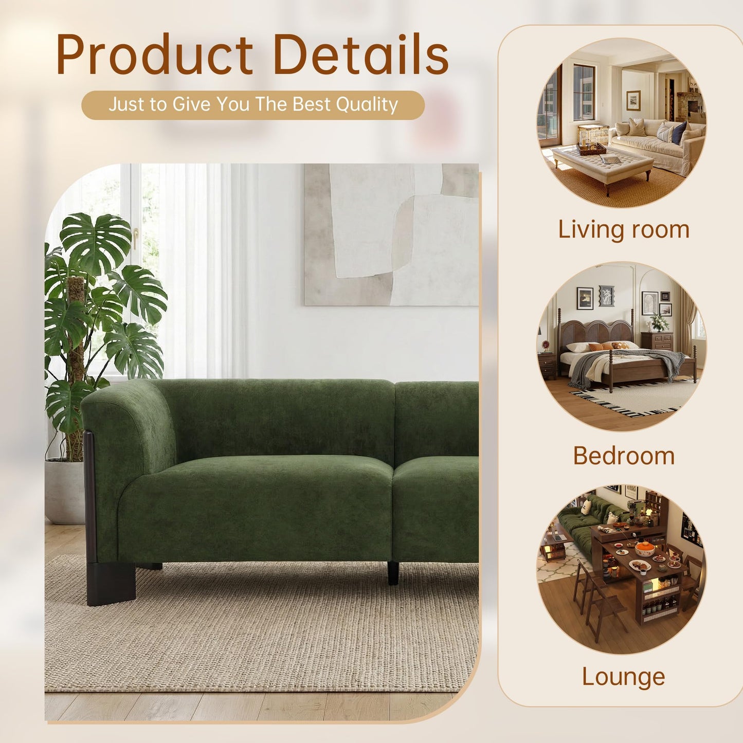 81" Loveseat Sofa Couch, 2 Seater Sofa Couches with Wood Legs and Armrest, Comfy Thick Cushion Upholstered Lounge Loveseat Sofa Chair for Living Room Office, Chenille Fabric, Gray