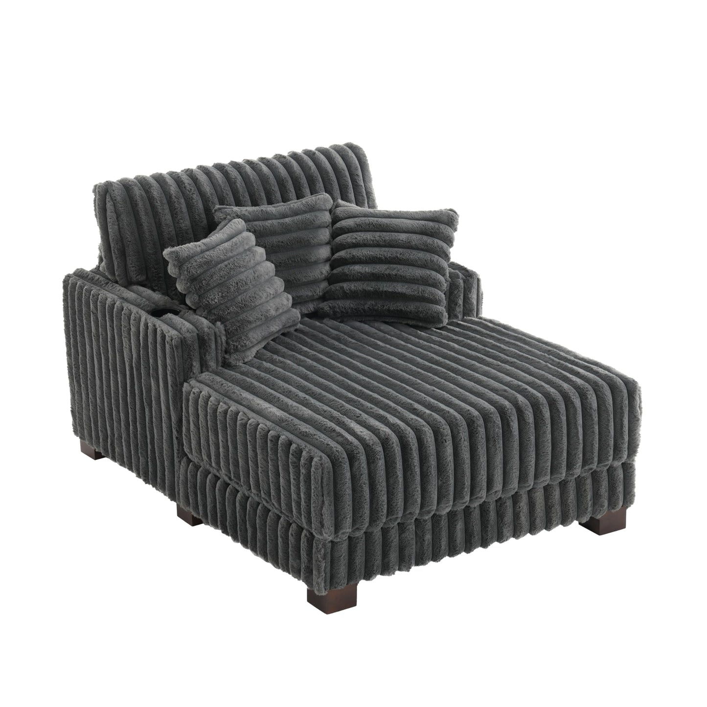 59" Chaise Lounge Chair Indoor, Upholstered Oversized Sleeper Sofa Bed Reading Chairs with 3 Soft Pillows & 2 Cup Holders, Comfy Cloud Deep Seat Sofa for Living Room Bedroom, Set of 2, Navy