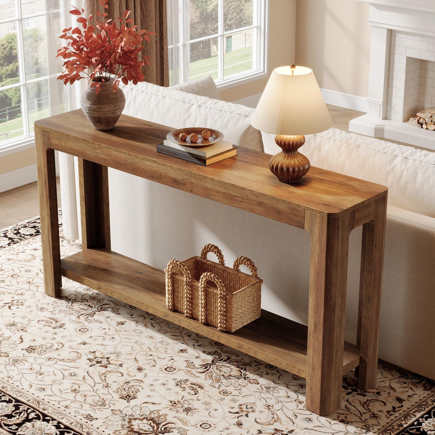 Tribesigns 63 Inch Entryway Console Table, 2-Tier Farmhouse Narrow Sofa Table Behind Couch, Accent Entrance Console Furniture for Entryway, Foyer, Hallway, Rustic Brown
