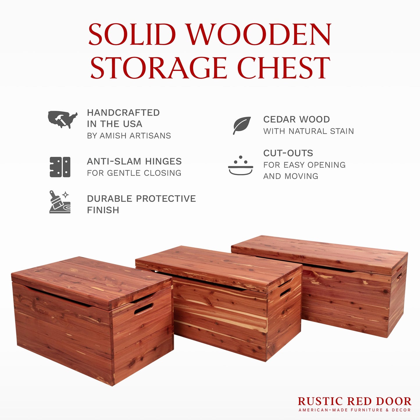 Wooden Storage Chest Trunk Box with Lid and Handles. Handmade, Rustic, Oak Wood, Cherry Stain, 30"