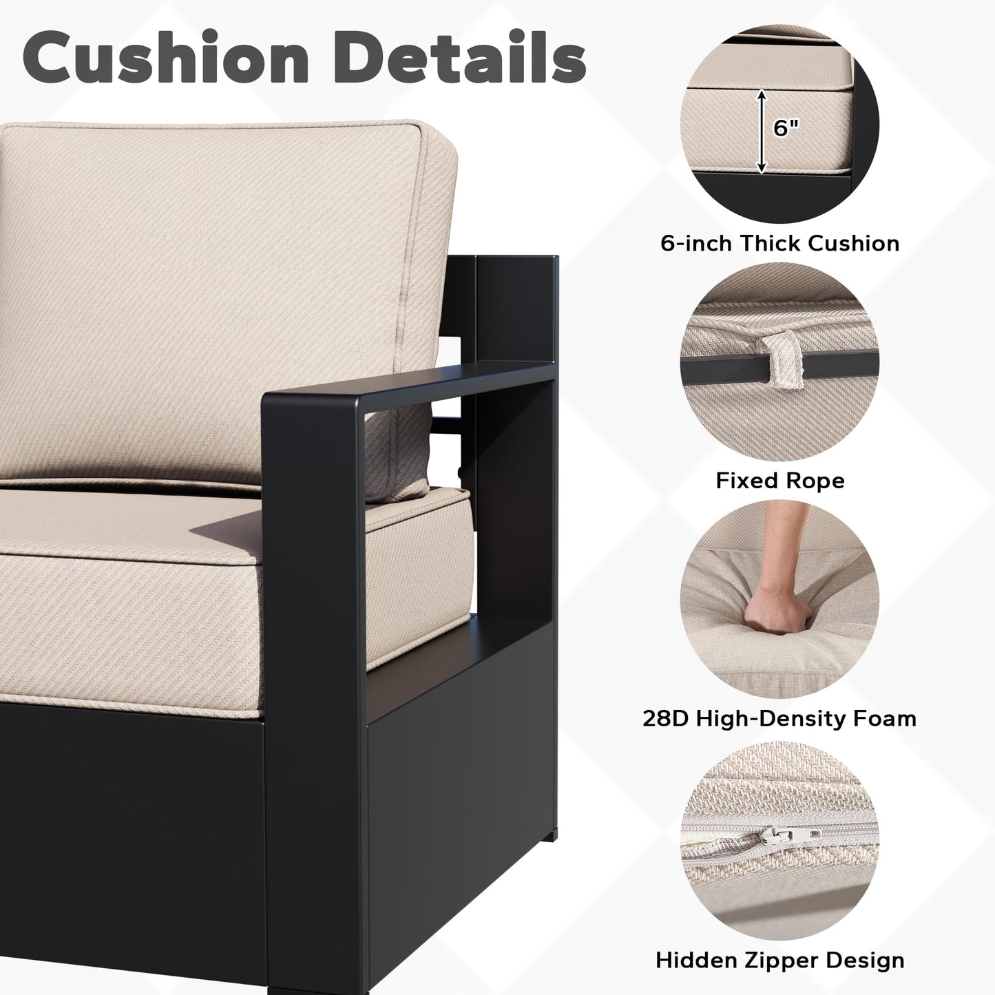 Aluminum Patio Swivel Chair - Outdoor Swivel Rocking Chair with 6" Thick Removable Cushions, All-Weather Metal Frame, Deep Setting for Garden, Poolside and Porch