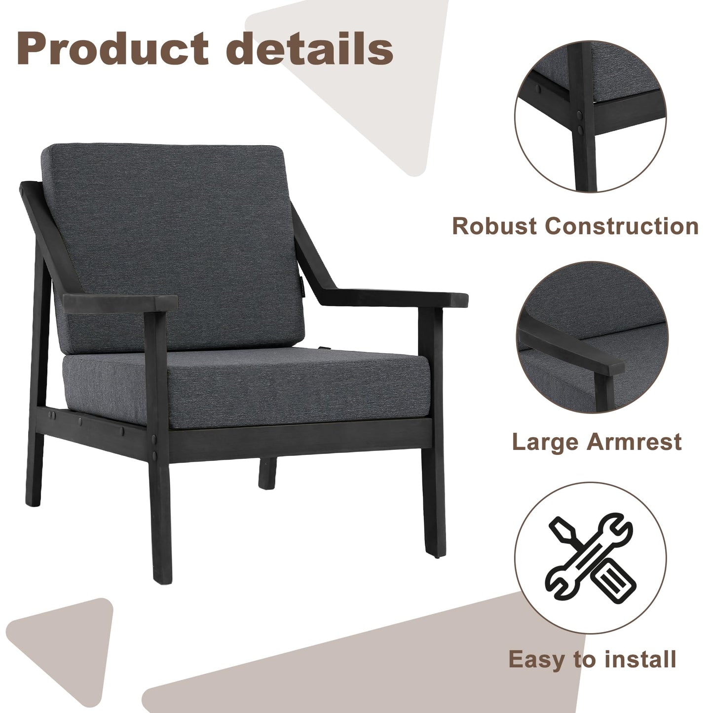 Outdoor Patio Furniture Set, 2 Piece Outdoor Patio Sofa Armchairs with Washable Thick Cushions, All-Weather Solid Wood Patio Bistro Set for Porch, Balcony, Natural Frame & Beige Cushion