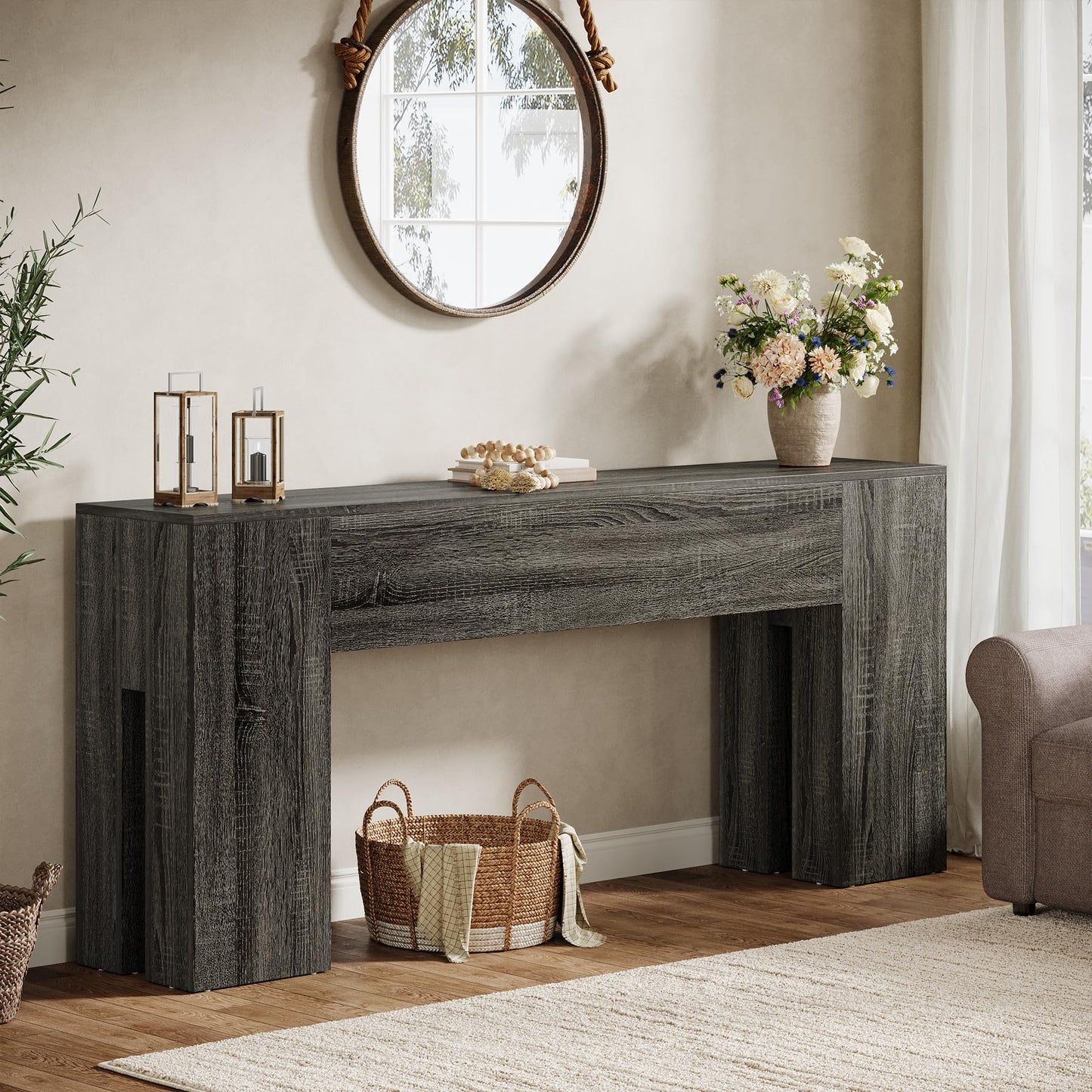 Tribesigns 71-Inch Long Console Table for Entryway, Farmhouse Sofa Console Behind Couch, Entry Table for Hallway, Foyer, Living Room, Black