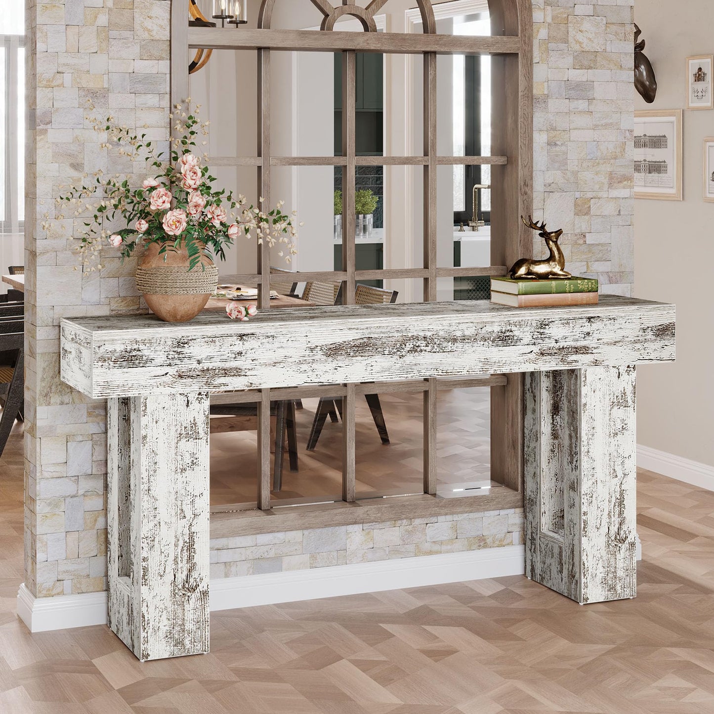 Tribesigns Farmhouse Console Table, 63-Inch Long Narrow Sofa Table Behind The Couch, Wooden Rectangular Entryway Table for Entrance, Hallway, Living Room (Natural)