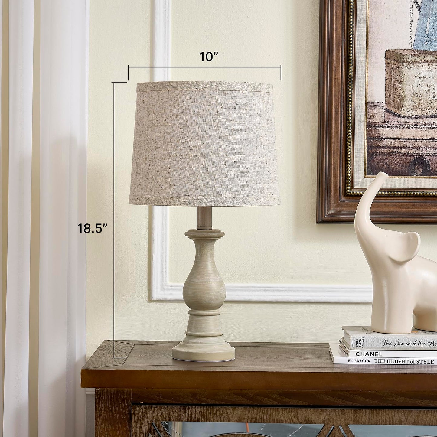 Vintage Table Lamp for Living Room Bedroom, 18.5" Farmhouse Bedside Lamps Nightstand Lamp Set of 2, Table Lamps with Oatmeal Linen Lamp Shades, 2 LED Bulbs Included