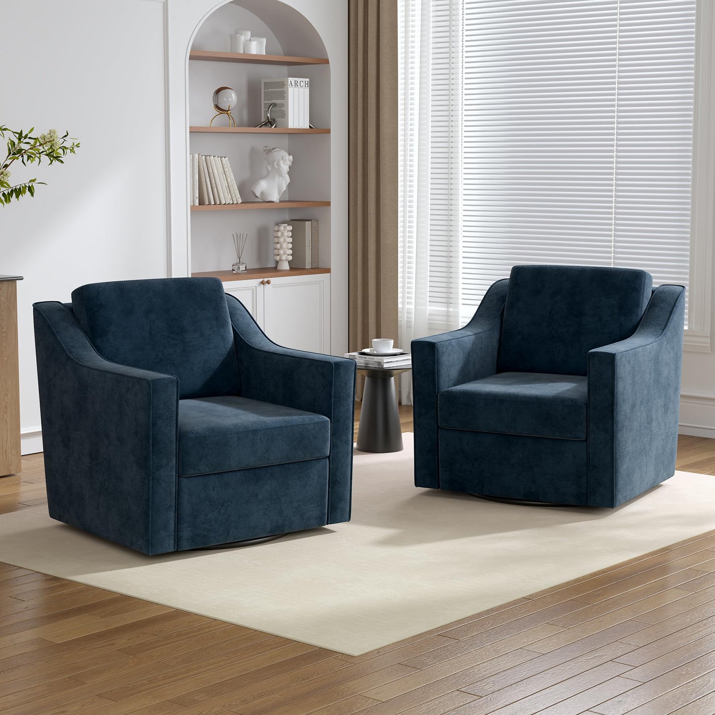 Swivel Accent Chairs Set of 2, 360° Swivel Upholstered Faux Leather Club Armchairs for Living Room, Comfy Single Sofa Reading Chair with Deep Seat, Metal Swivel Base, Coffee