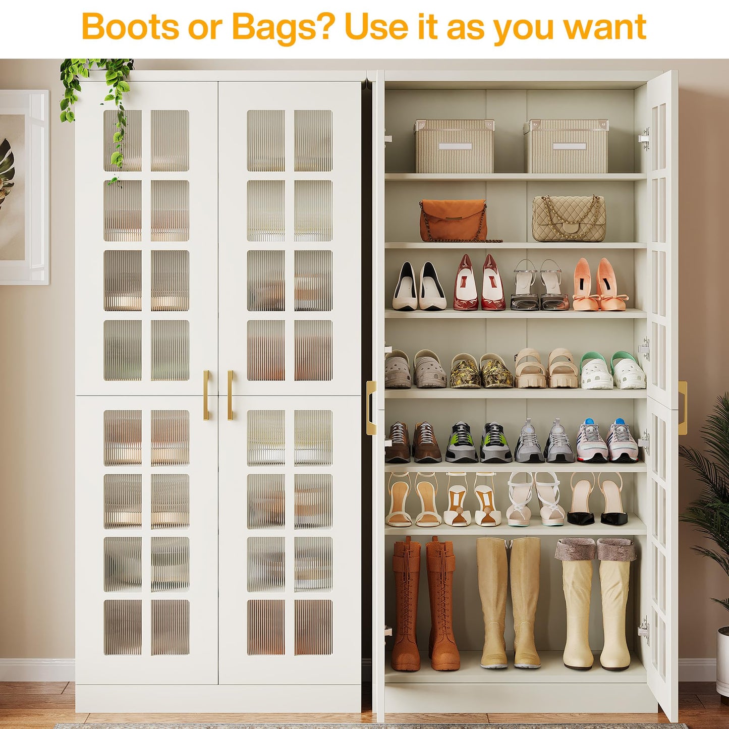 Tribesigns Tall Shoe Cabinet with Doors, 8-Tier Shoe Storage with Adjustable Shelves, Modern Shoe Organizer Shoe Rack Cabinet for Entryway, Hallway, Closet, Living Room, Rustic Brown