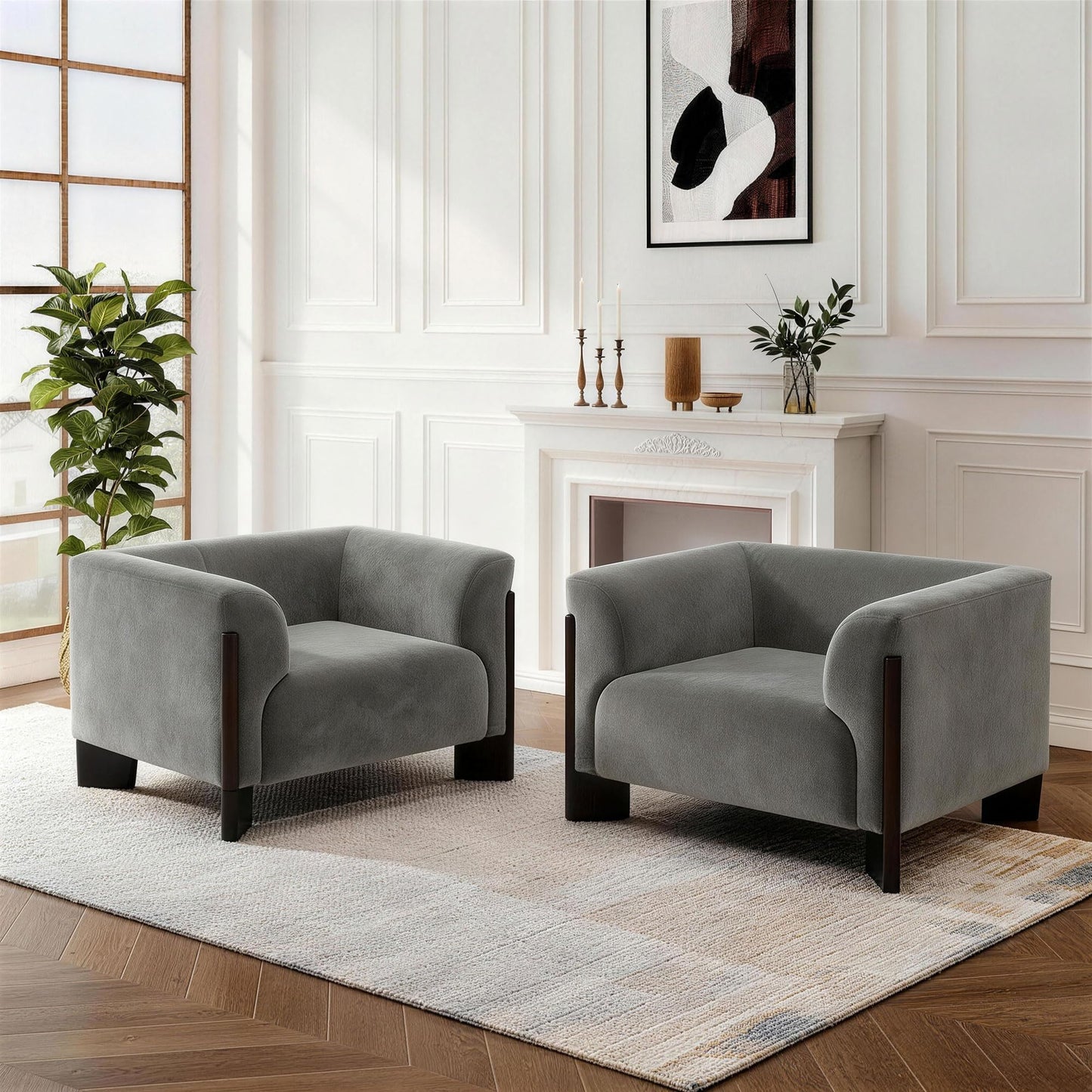 Oversized Accent Chair, Chenille Fabric Upholstered Club Chair for Living Room, 41" Width Single Sofa Chair with Curved Handrail and Solid Wood Legs, Modern Arm Chair for Bedroom Home, Gray